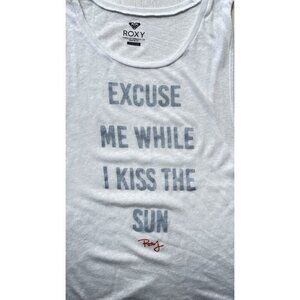 Roxy Women's Ivory Sheer Kiss The Sun Muscle Crew Lightweight Tank Top
